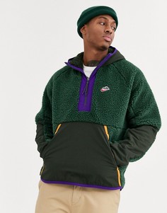 Флисовая куртка цвета хаки с молнией Nike-Зеленый