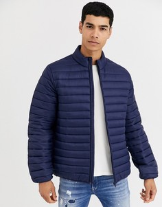 Темно-синий легкий пуховик с воротником-стойкой ASOS DESIGN