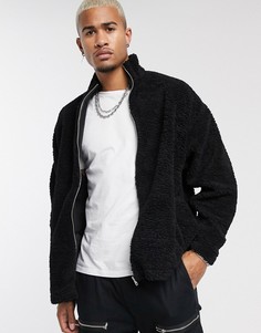Черная плюшевая oversized-куртка ASOS DESIGN-Черный