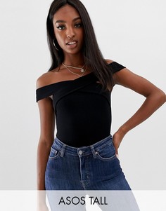Черное боди с открытыми плечами и запахом ASOS DESIGN Tall-Черный