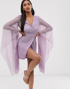 Платье мини с глубоким вырезом и отделкой ASOS DESIGN-Синий