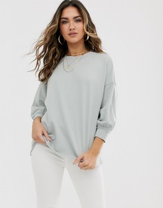 Выбеленный свитшот шалфейного цвета с широкими рукавами ASOS DESIGN-Зеленый