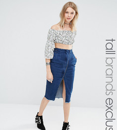 Джинсовая юбка миди с запахом и необработанным краем Glamorous Tall-Синий