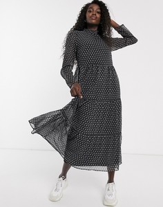 Черное платье мидакси с абстрактным принтом Pieces-Черный