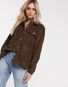 Коричневая вельветовая oversized-рубашка Pieces-Серый