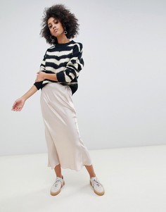 Атласная юбка миди ASOS DESIGN-Кремовый