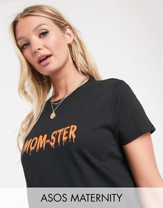 Футболка в стиле Хэллоуина с принтом \"mom-ster\" ASOS DESIGN Maternity-Черный