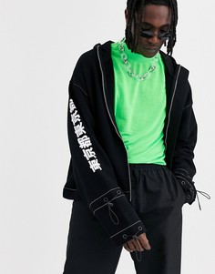 Черная трикотажная парка с принтом на рукаве и застежками тогл ASOS DESIGN-Черный