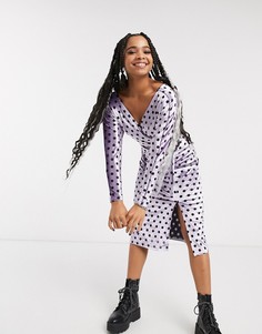 Платье миди в горошек с длинными рукавами и поясом ASOS DESIGN-Мульти