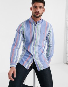 Узкая оксфордская рубашка в полоску с логотипом Polo Ralph Lauren-Синий