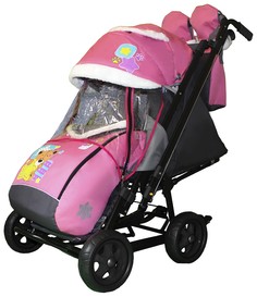 Санки-коляска SNOW GALAXY City-2 Мишка со звездой на розовом с надувными колесами