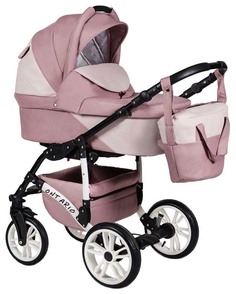 Коляска 2-в-1 Alis Ontario Lux (цвет: темно-розовый, светло-розовая кожа)