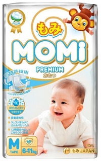 Подгузники Momi "Premium" размер М (6-11 кг), 60 штук