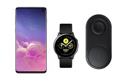 Смартфон Samsung Galaxy S10 128Gb Onyx+часы Watch Active+беспроводная зарядка EP-P5200