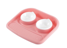 Двойная миска с подносом для собак и кошек Nicovaer (Розовый, 45х35х8 см)