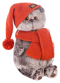 Мягкая игрушка "Басик" в вязаной шапке и шарфе, 30 см Басик и Ко