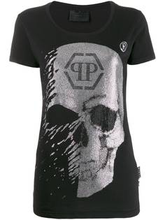 Philipp Plein футболка с декором Skull и стразами
