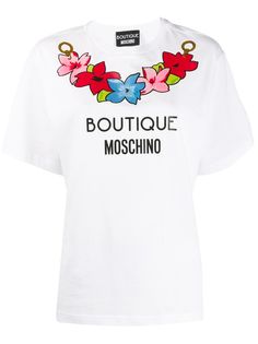 Boutique Moschino футболка с цветочным принтом и логотипом