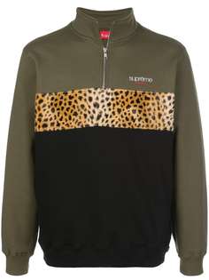 Supreme толстовка Leopard Panel Half Zip