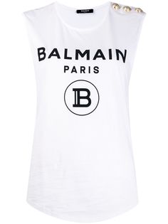 Balmain топ на пуговицах без рукавов с логотипом