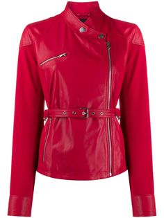 Pinko belted zip-up biker jacket