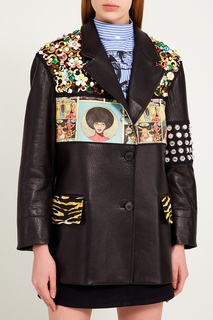 Кожаная куртка с отделкой Prada