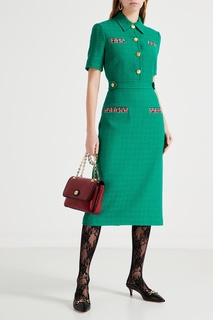 Зеленое платье с разноцветной отделкой Gucci