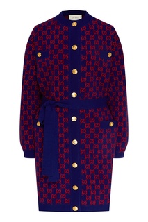 Красно-синее вязаное пальто с монограммами GG Gucci