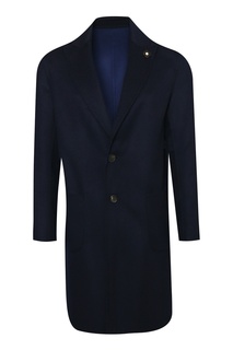 Темно-синее однобортное пальто из шерсти Lardini