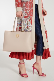 Бежевая кожаная сумка-тоут Belvedere Furla