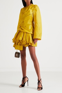 Желтое шелковое платье с драпировками Nina Ricci