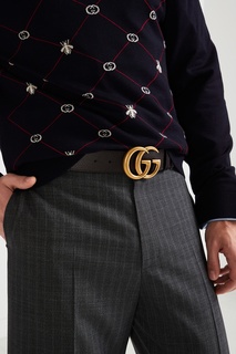 Черный кожаный ремень с золотистой пряжкой GG Gucci