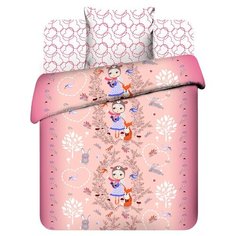 Постельное белье 1.5-спальное Василек Лесная прогулка, бязь розовый/белый