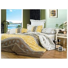 Постельное белье 1.5-спальное СайлиД B-122, сатин желтый/белый/коричневый