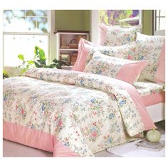 Постельное белье 1.5-спальное СайлиД A-158, поплин бежевый/розовый