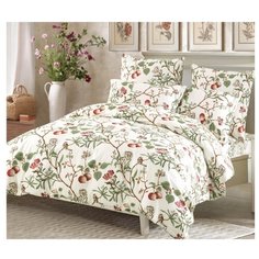 Постельное белье 1.5-спальное СайлиД A-177, поплин белый/зеленый/красный