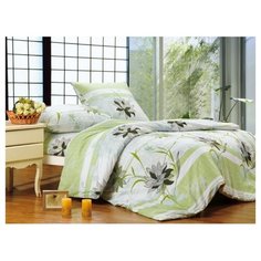 Постельное белье 1.5-спальное СайлиД A-108, поплин серый/ зеленый