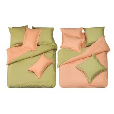 Постельное белье семейное СайлиД L-10, сатин розовый / зеленый
