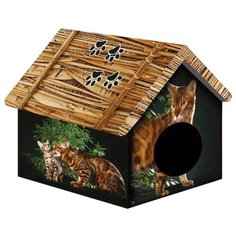 Домик для кошек, для собак PerseiLine Бенгальский кот 33х33х40 см черный/коричневый