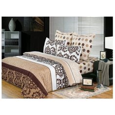 Постельное белье 1.5-спальное СайлиД B-118, сатин коричневый/белый