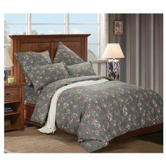 Постельное белье евростандарт СайлиД A-179, поплин зеленый/коричневый