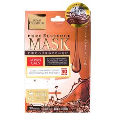 Japan Gals маска Pure 5 Essence Premium c тремя видами коллагена, 30 шт.
