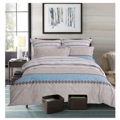 Постельное белье 1.5-спальное СайлиД B-193, сатин серый/голубой