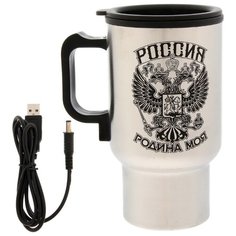 Термокружка Komandor с USB Россия (0,45 л) черный/серебристый