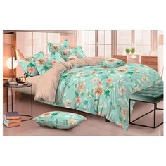 Постельное белье евростандарт Василиса Мильфлер 835 сатин зеленый / коричневый