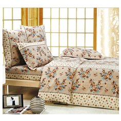 Постельное белье 2-спальное СайлиД A-93, поплин бежевый/голубой