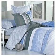 Постельное белье 2-спальное СайлиД B-107, сатин голубой/белый/серый