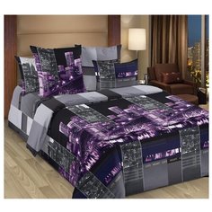 Постельное белье евростандарт Текс-Дизайн Сити 2, бязь серый/фиолетовый