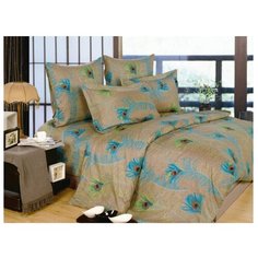 Постельное белье 2-спальное СайлиД A-144, поплин коричневый / голубой