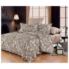 Постельное белье 2-спальное СайлиД B-104, сатин серый / розовый